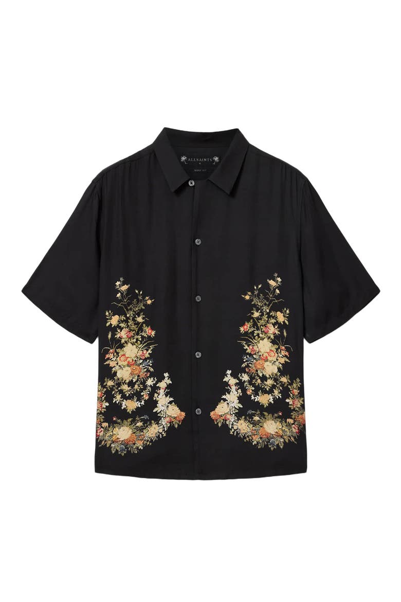 Parsons Floral Camp Shirt, Alternate, color, JET BLACK