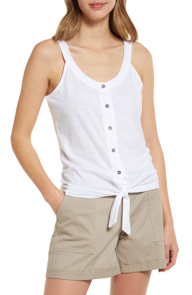 Caslon<sup>®</sup> Tie Front Cotton Blend Tank, Main, color,