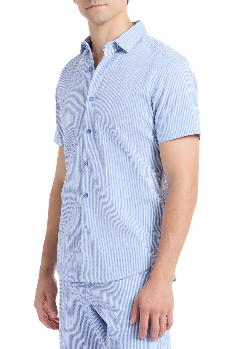 Fornillo Classic Fit Stripe Short Sleeve Button-Up Shirt, Alternate, color, NAVY