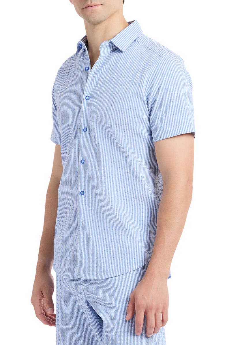 Robert Graham Fornillo Classic Fit Stripe Short Sleeve Button-Up Shirt, Alternate, color, Navy