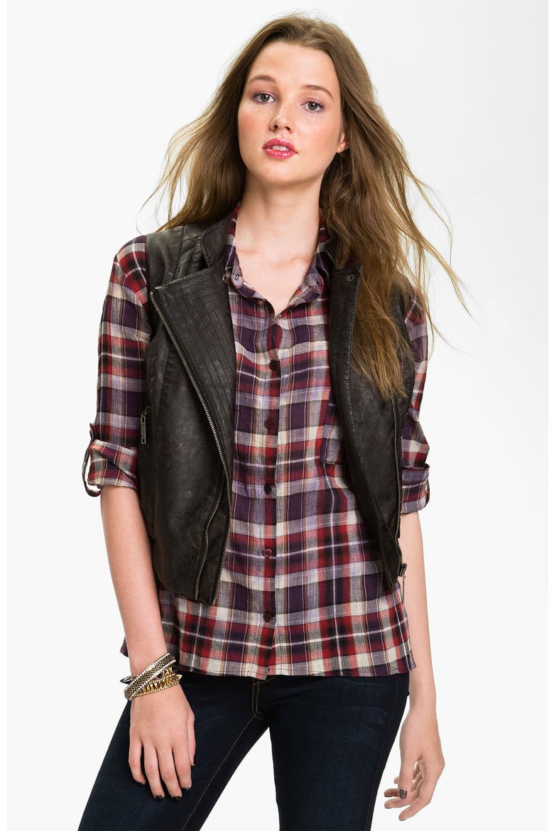 Faux Leather Biker Vest, Main, color, BLACK