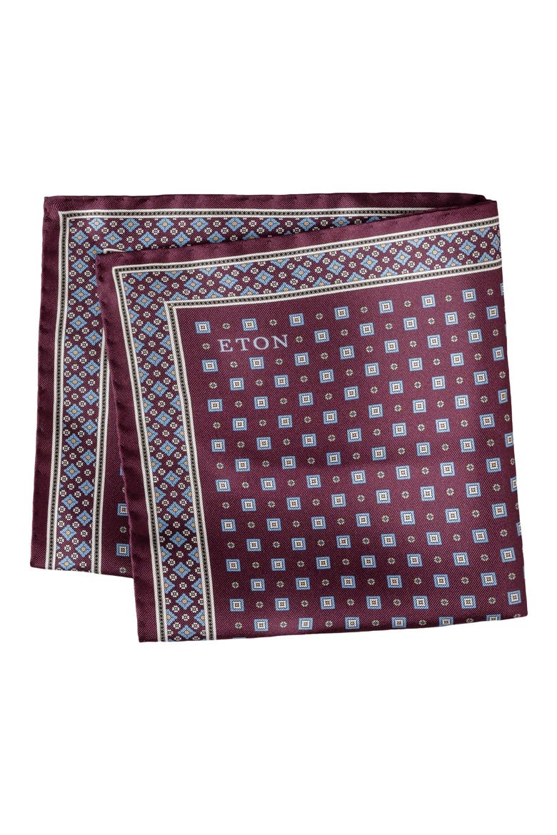 Geometric Print Silk Twill Pocket Square, Main, color, RED