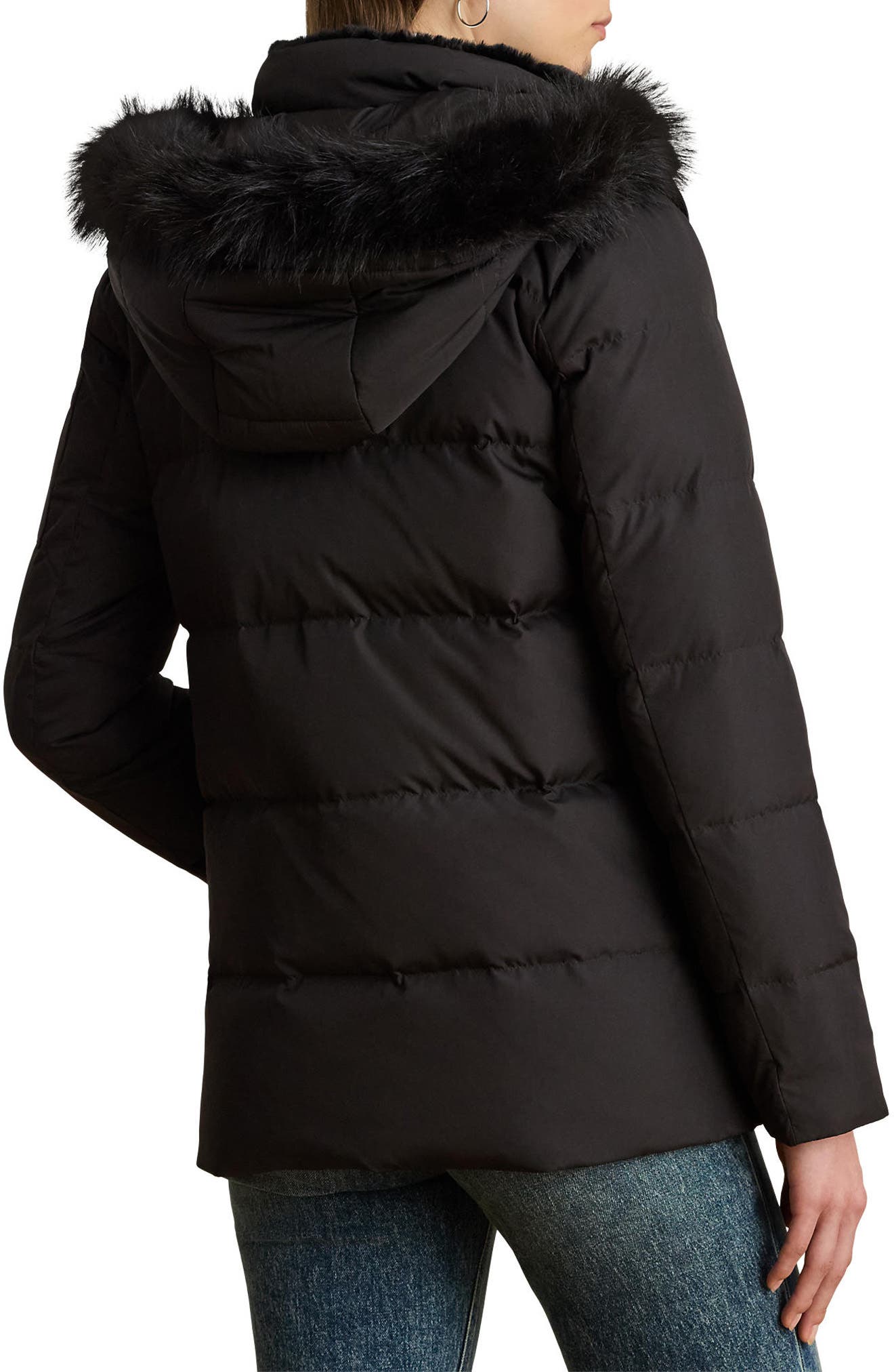 Lauren Ralph Lauren Icon Short Puffer Jacket with Faux Fur Trim (Women ...