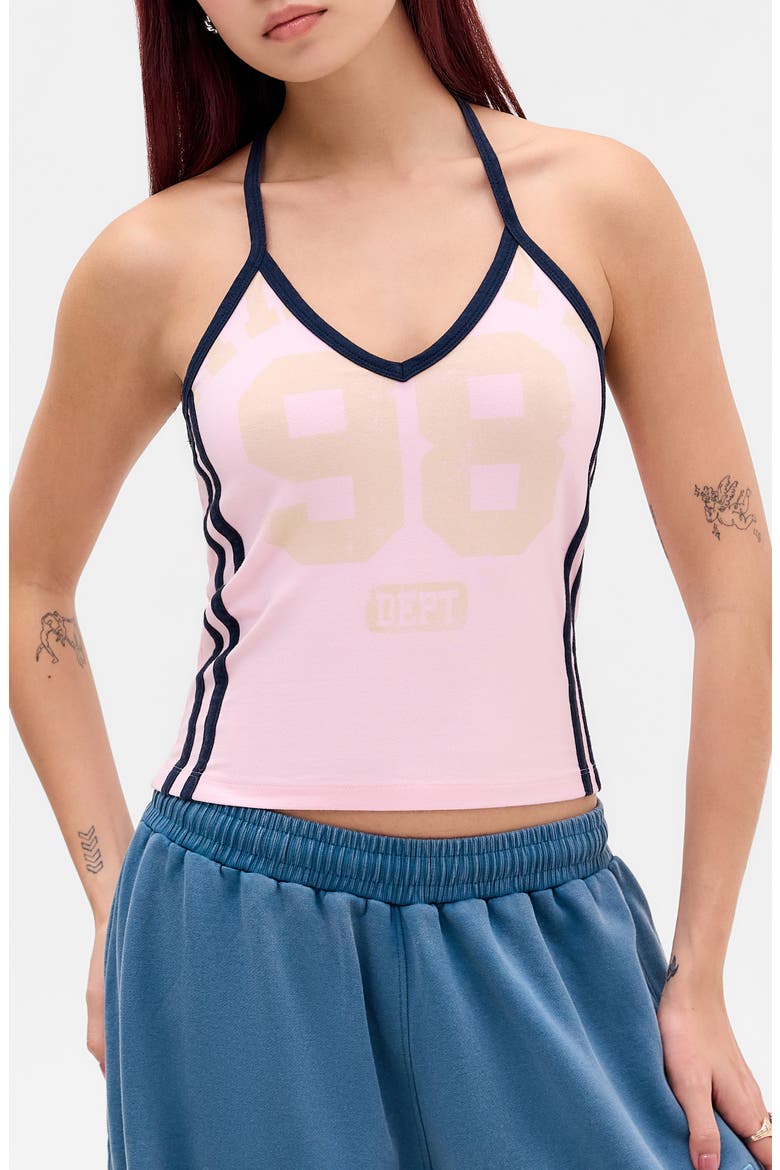 '98 Stretch Cotton Graphic Halter Top, Main, color, PINK