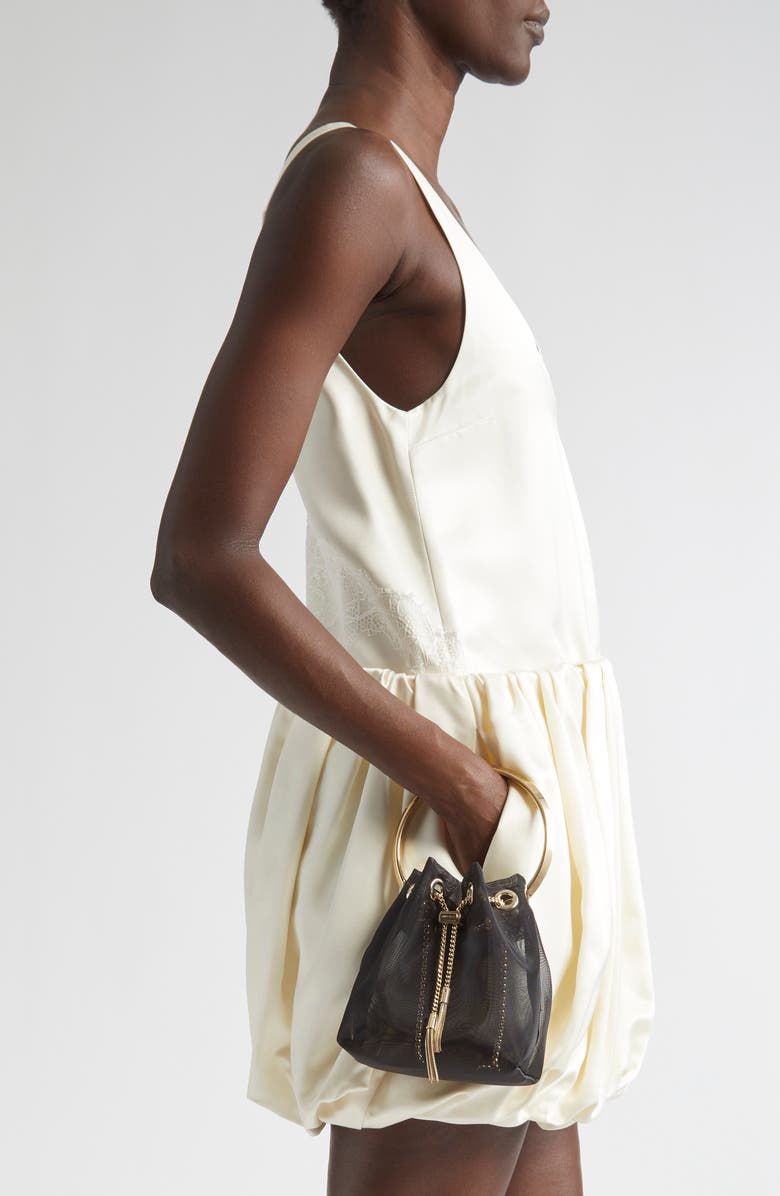 Jimmy Choo Bon Bon Mesh Top Handle Pouch, Alternate, color, Black/ Light Gold