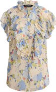 Lauren Ralph Lauren Floral Print Ruffle Trim Button-Up Top