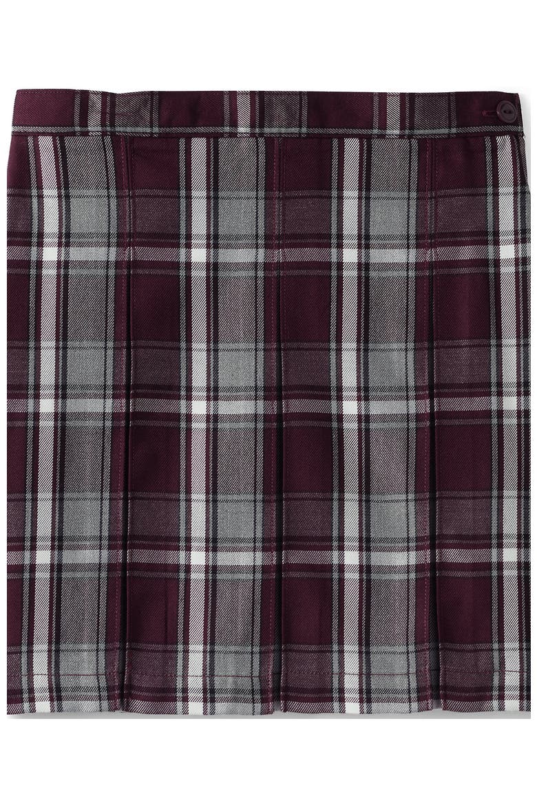 School Uniform Girls Plaid Box Pleat Skirt Top of the Knee, Main, color, Plaid Burgundy/Gray
