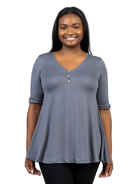 Elbow Sleeve Henley Tunic Top