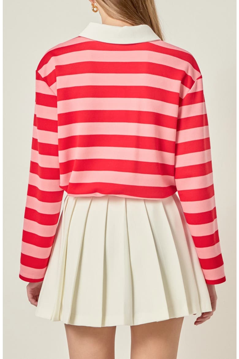 Striped Long Sleeve Polo, Alternate, color, RED/ PINK