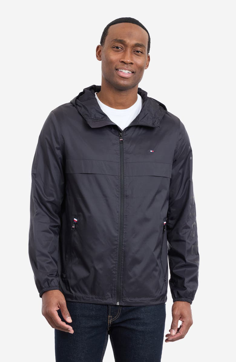 Tommy Hilfiger Hooded Windbreaker, Alternate, color, Black