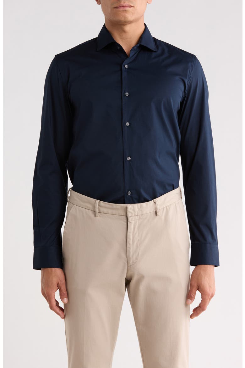 Premium Slim Fit Long Sleeve Stretch Cotton Button-Up Shirt, Main, color, NAVY