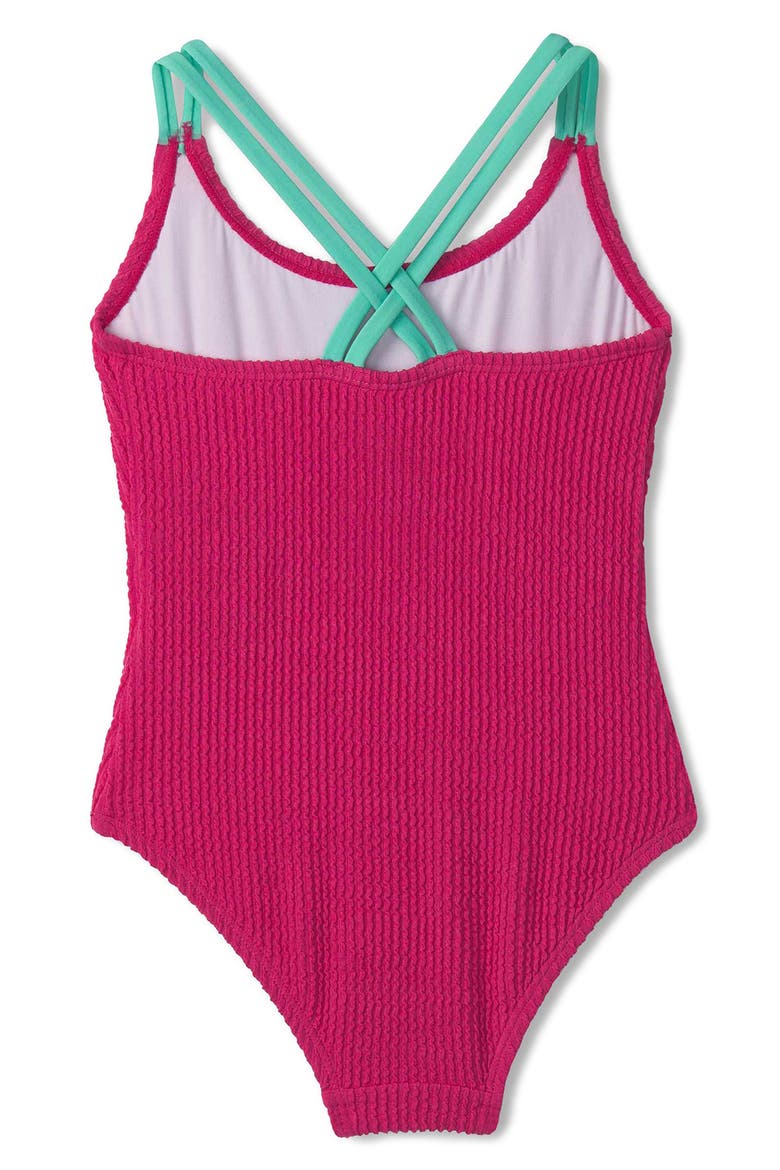 Kids' Fuchsia Purple Crisscross One-Piece Swimsuit, Alternate, color, PINK