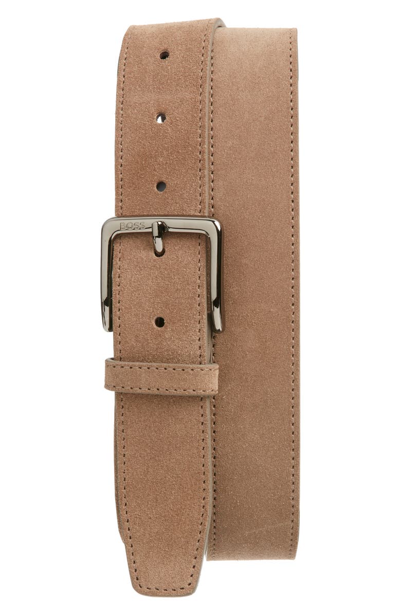 BOSS Ronnie Suede Belt, Main, color, Medium Beige