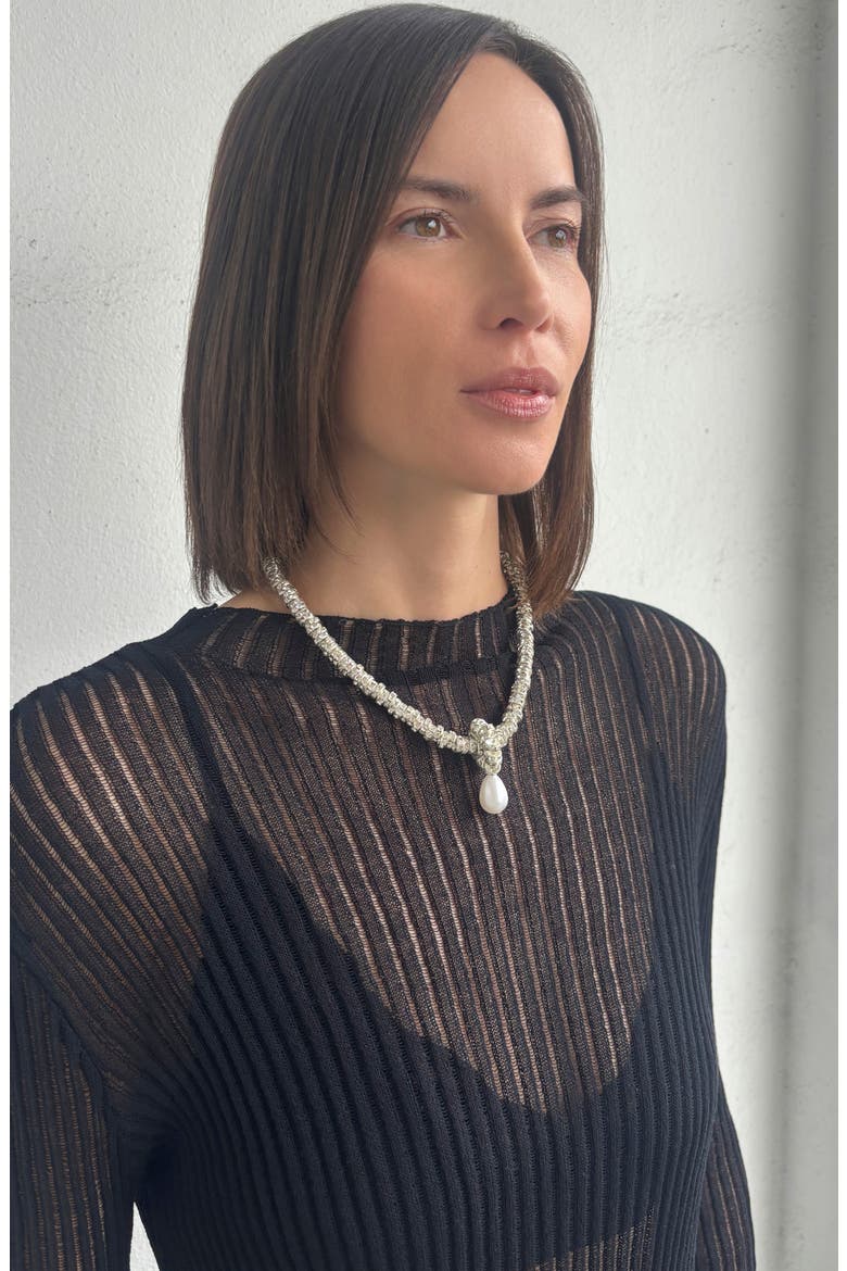 Crystal Rondelle Faux Pearl Pendant Necklace, Alternate, color, SILVER/ WHITE