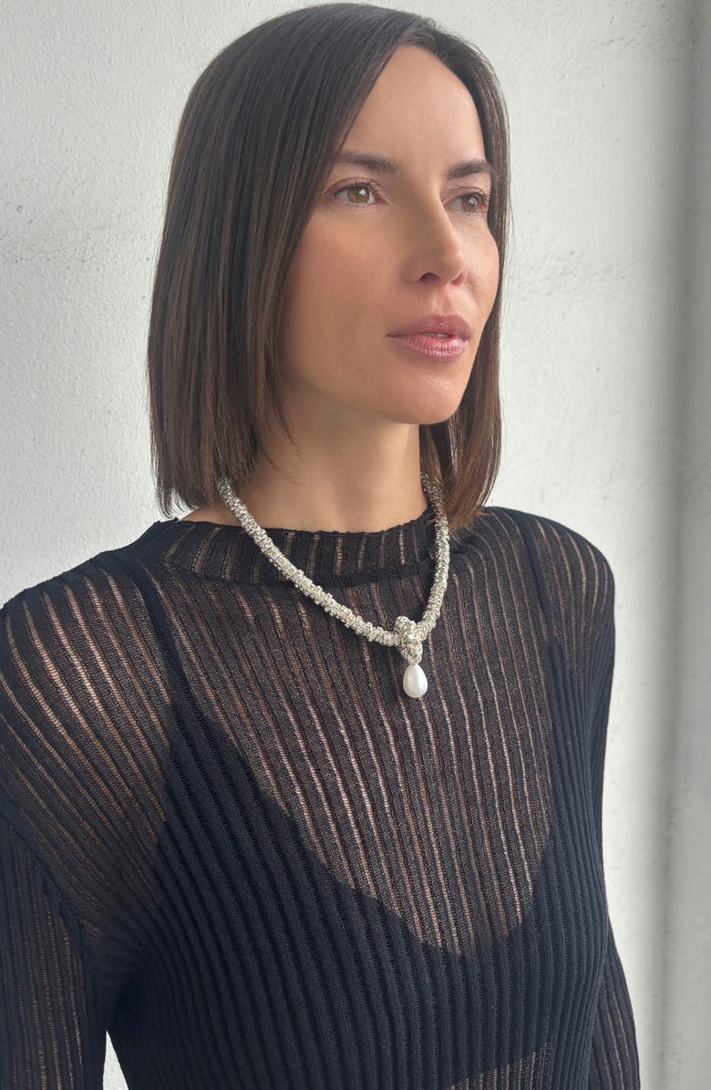 Adornia Crystal Rondelle Faux Pearl Pendant Necklace, Alternate, color, 