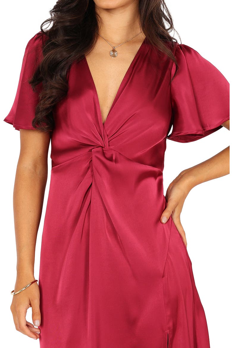 Hathaway Gathered Satin Dress, Alternate, color, BERRY