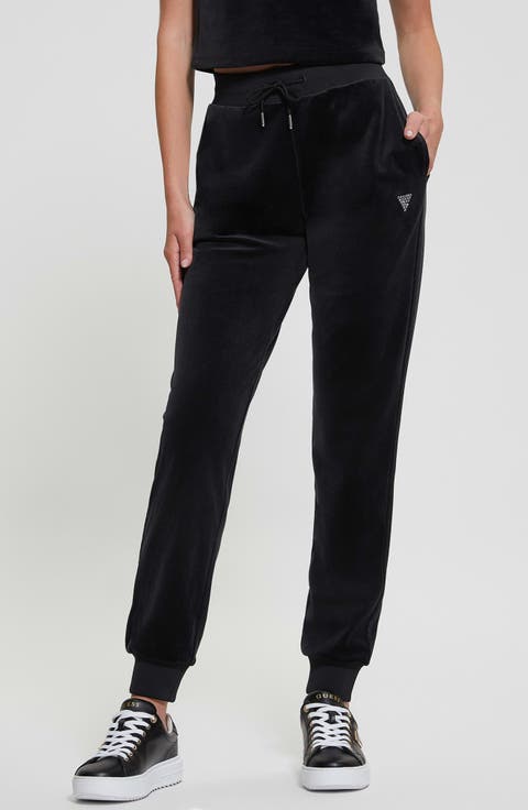 Couture Crystal Logo Embellished Velour Joggers