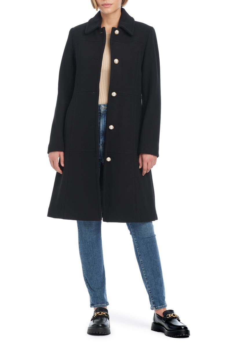 Kate Spade New York imitation pearl button wool blend coat, Alternate, color, 