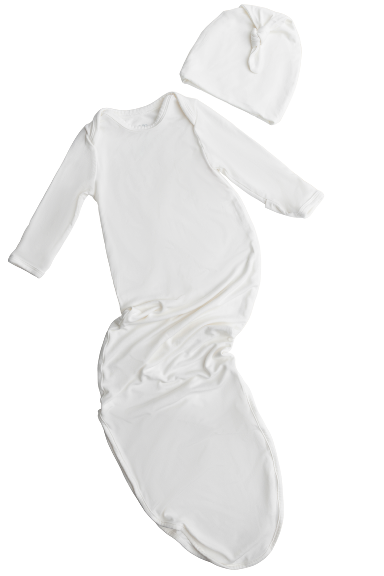 Knotted Baby Gown and Hat, Main, color, Pearl