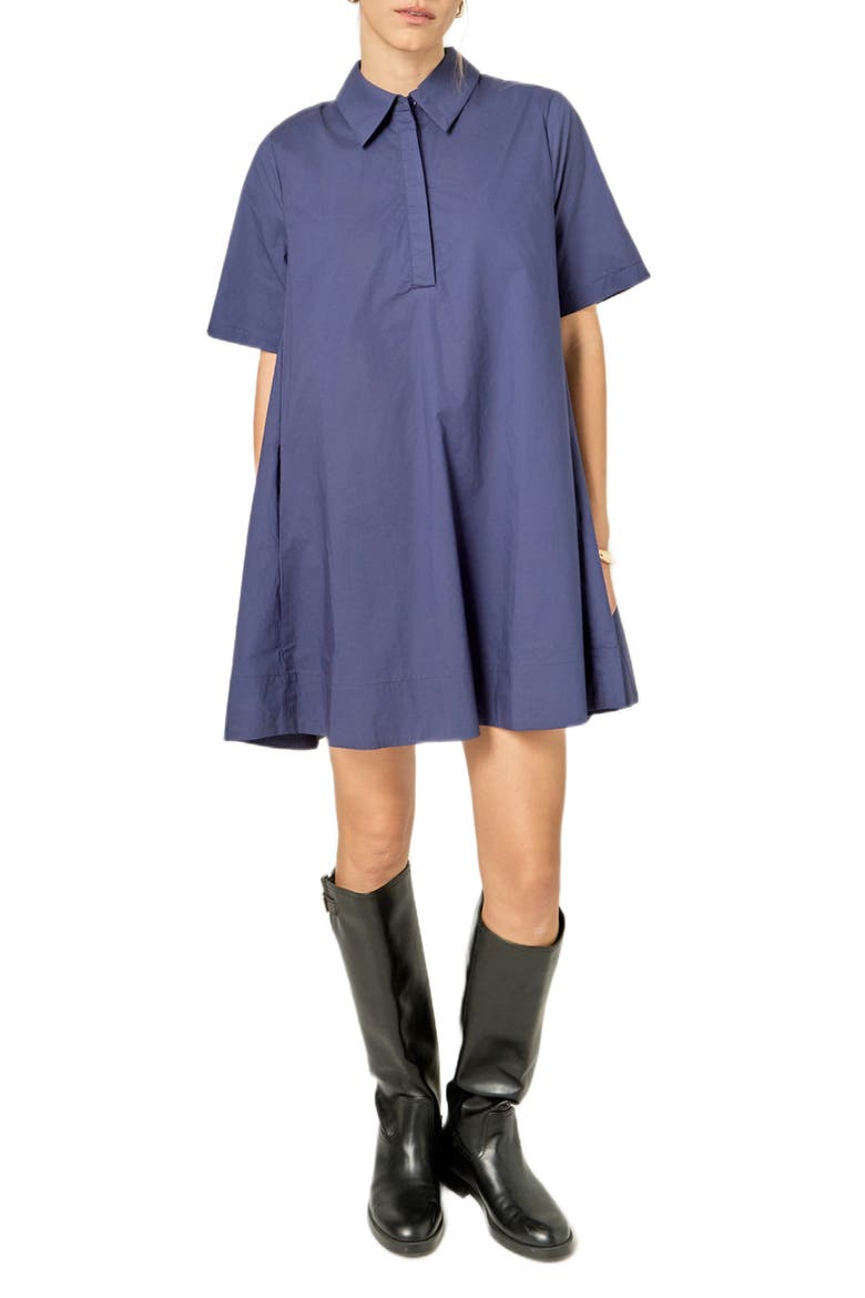 Short Sleeve Cotton Shirtdress, Main, color, NAVY