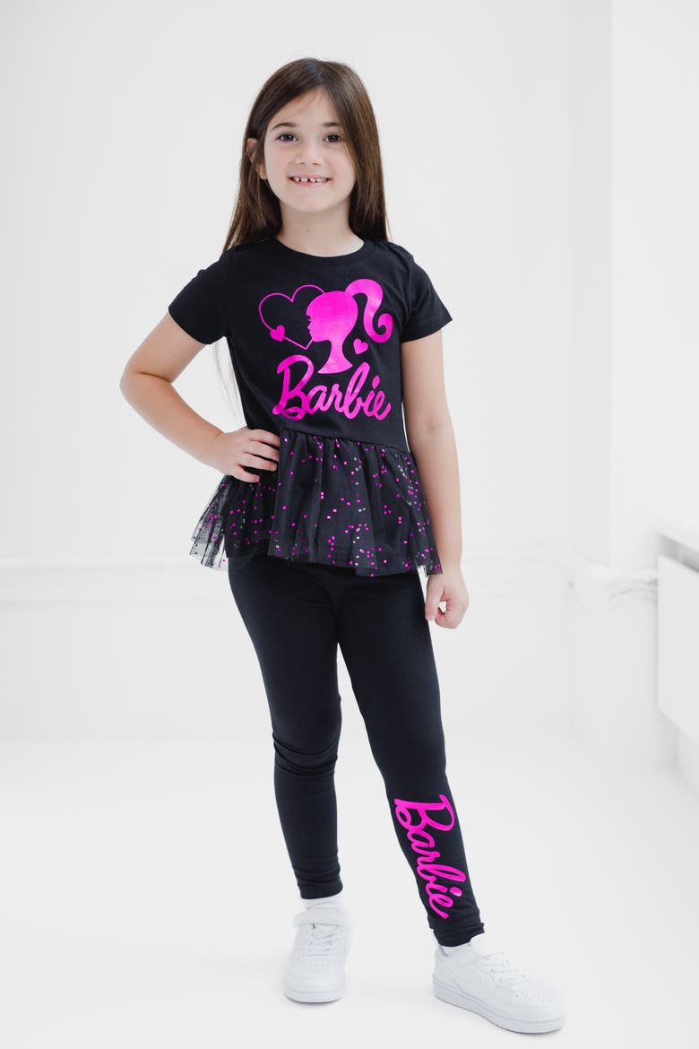 2-Piece Peplum Tee and Leggings Set, Alternate, color, Black Pink Foil