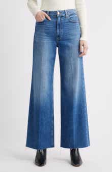 PAIGE Anessa High Waist Raw Hem Wide Leg Jeans
