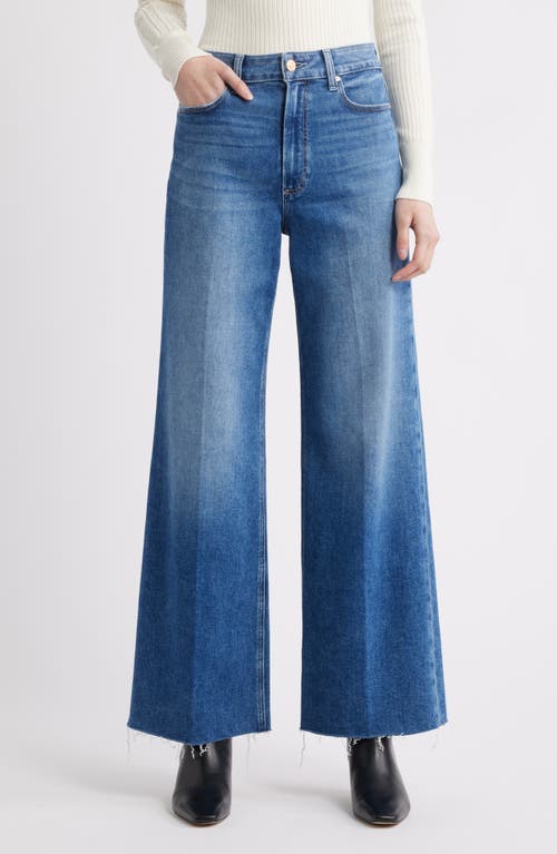 Paige Anessa High Waist Raw Hem Wide Leg Jeans In Blue