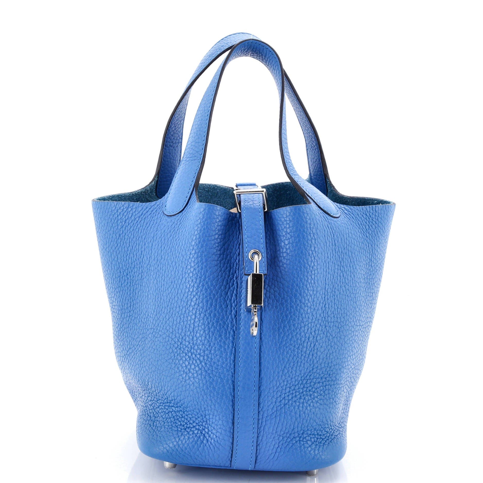 Pre-Owned Hermes Picotin Lock Bag Clemence PM, Main, color, Bleu Zanzibar