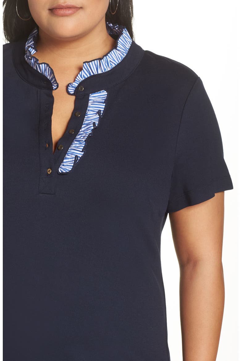 Ruffle Trim Polo Dress, Alternate, color, NAVY