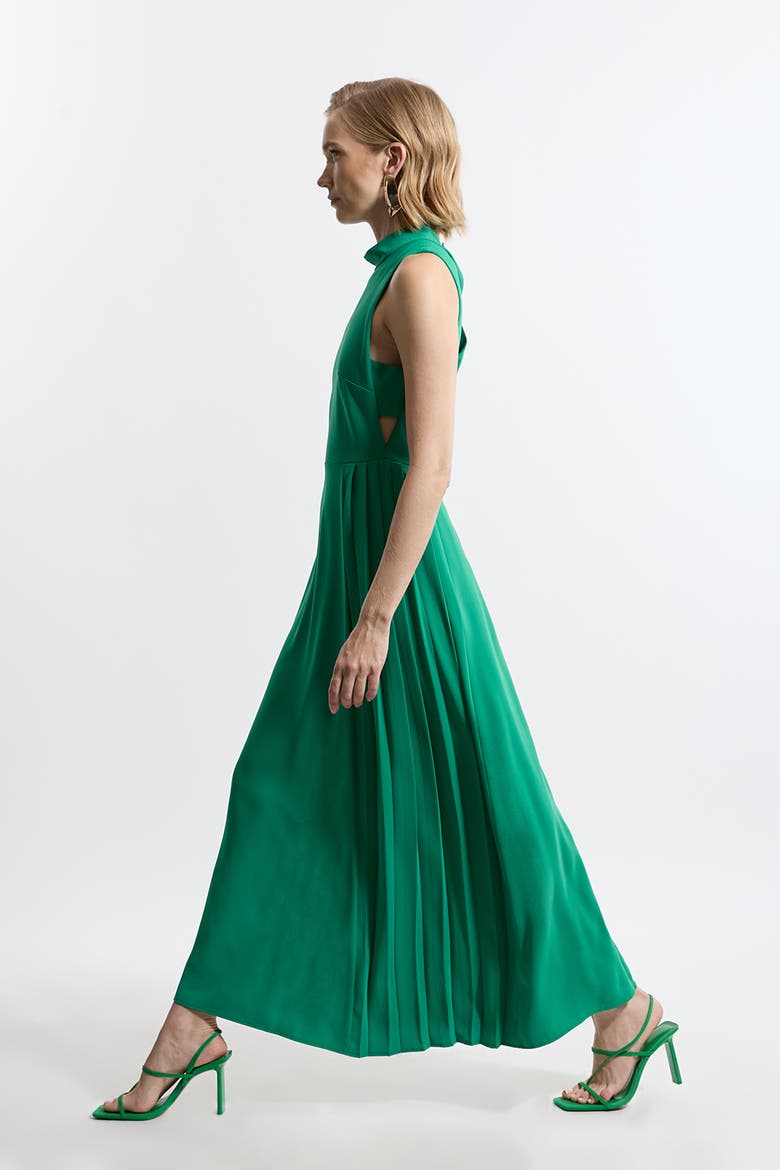 Soft Tailored Pleated Panel Midaxi Dress, Alternate, color, Green
