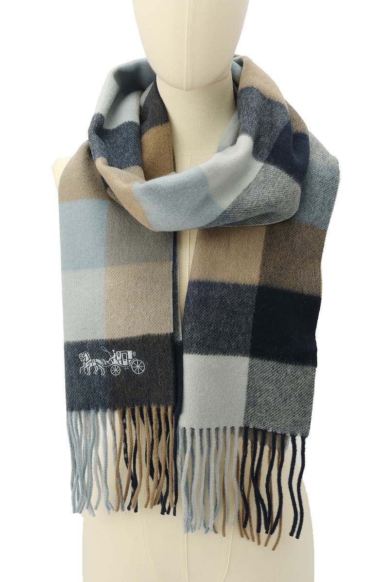 COACH Check Plaid Wool Scarf, Main, color, 