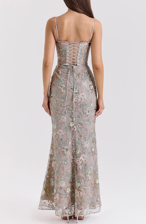 House Of Cb Naima Embroidered Sequin Mermaid Gown In Silver Lining