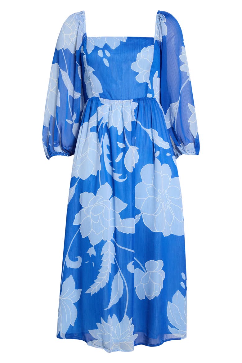 Seabloom Floral Amaretto Puff Shoulder Dress, Alternate, color, COBALT-BLUE