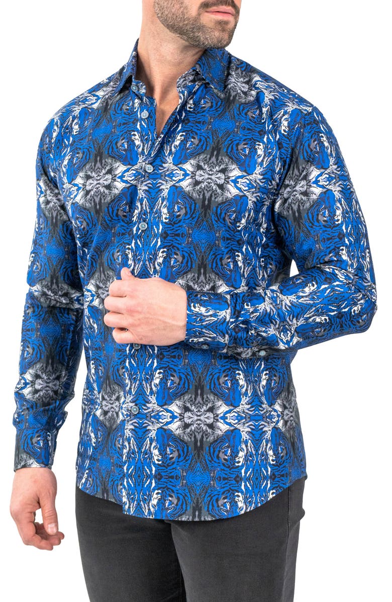 Maceoo Fibonacci Hiddentiger Blue Contemporary Fit Button-Up Shirt, Alternate, color, Blue