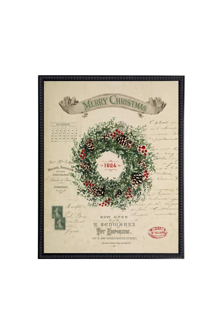 Vintage Painting of a Wreath on a distressed bookplate background, Main, color, Beige