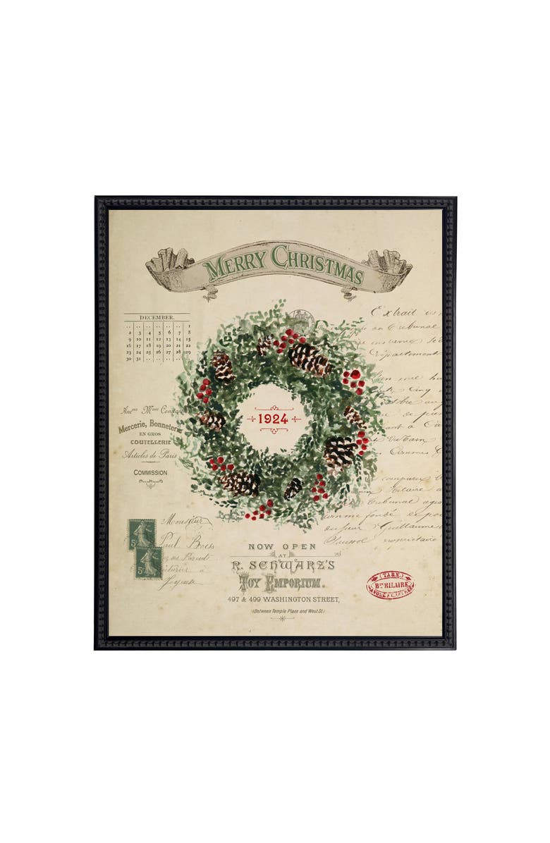 Antique Curiosities Vintage Painting of a Wreath on a distressed bookplate background, Main, color, Beige