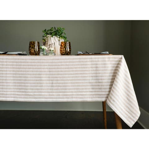 Linen Tablecloth for Dining Table, Holiday and Everyday Dining Table Decor - Amalfi Stripe
