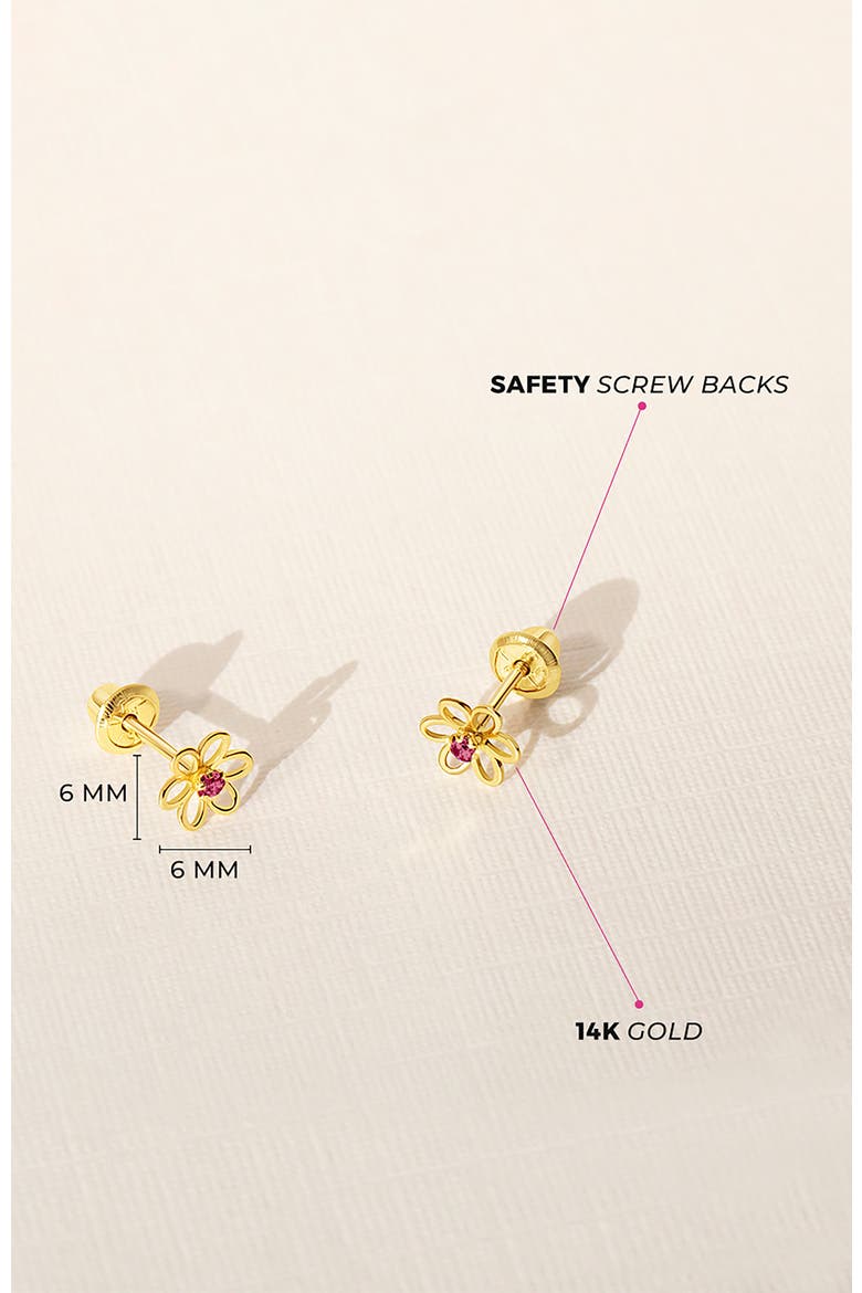 14k Jeweled Open Flower Earrings, Alternate, color, Pink