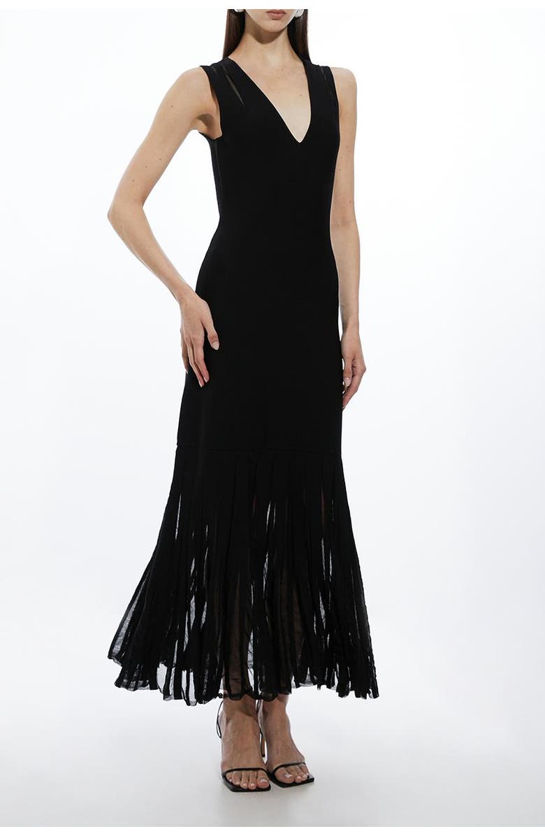 Karen Millen Sheer Skirt Maxi Knit Dress, Alternate, color, Black