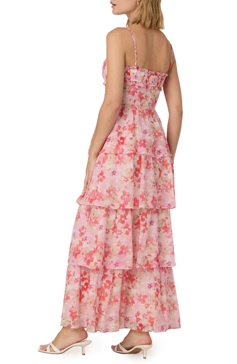 ASTR the Label Vonnessa Floral Print Tiered Maxi Dress, Alternate, color, Pink Coral Multi