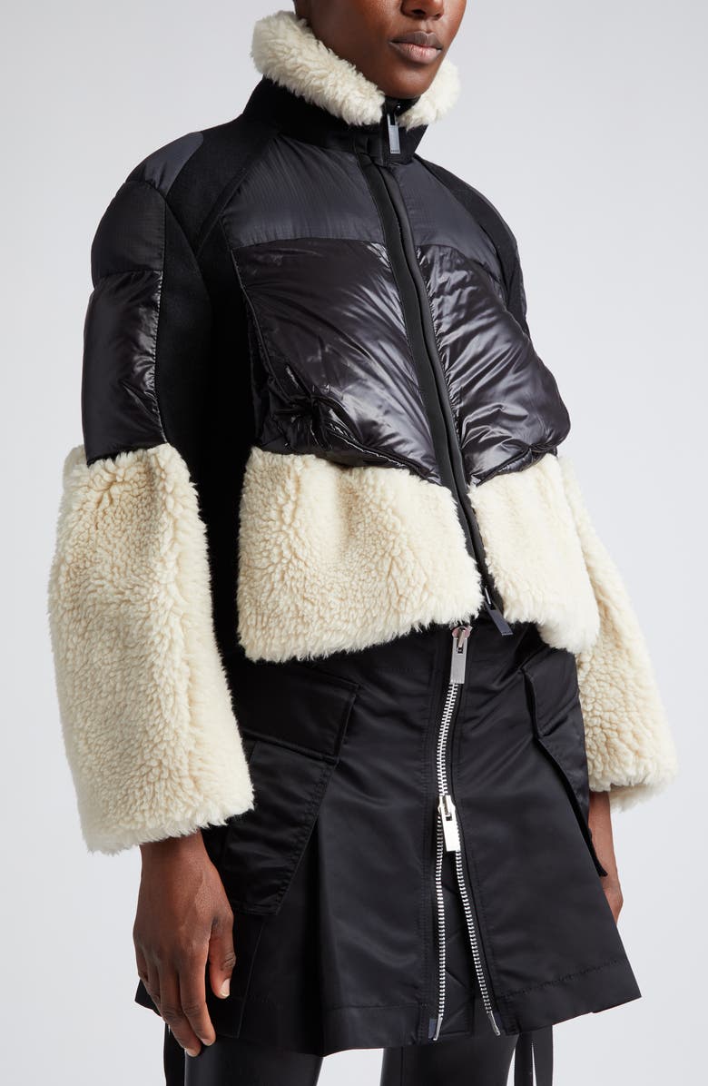 Sacai Faux Shearling & Nylon Padded Blouson Jacket, Alternate, color,