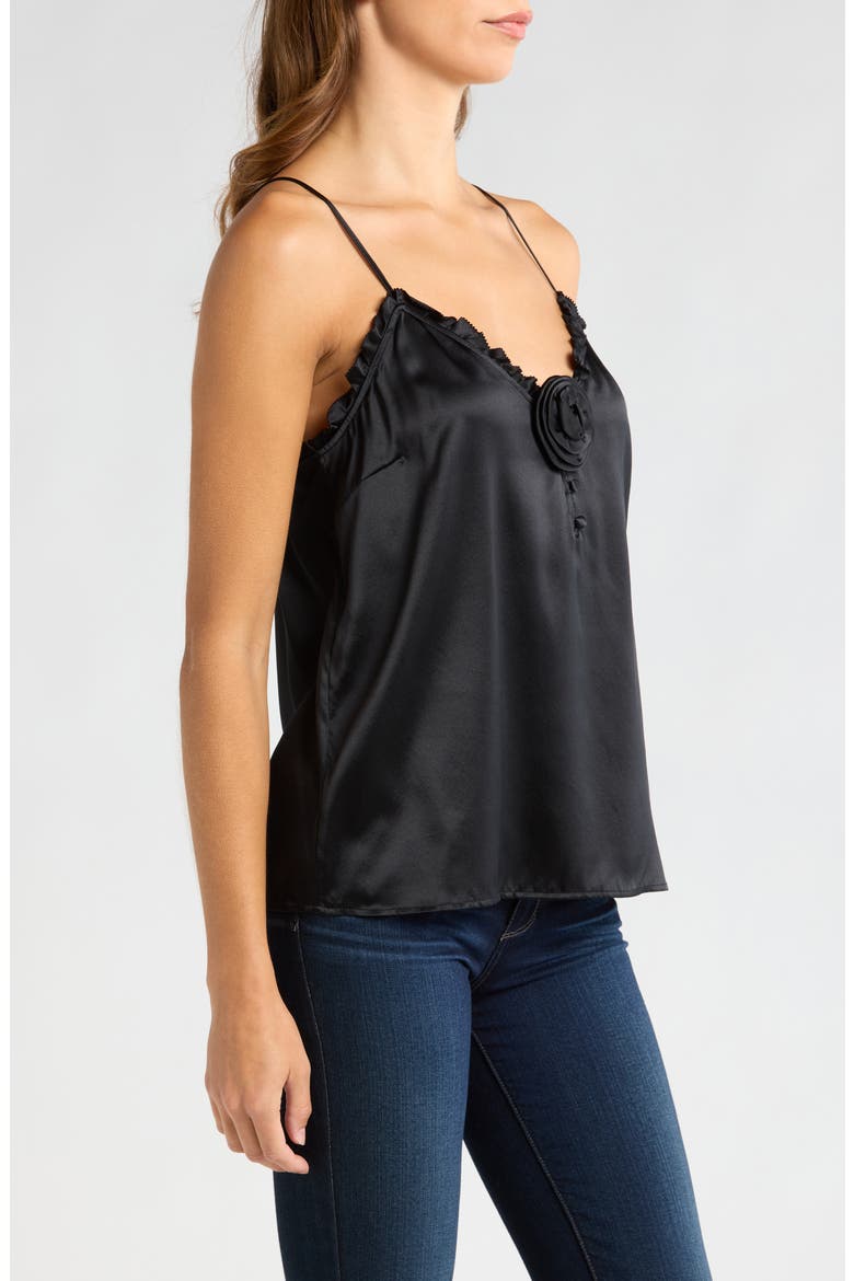 Reina Rosette Silk Camisole, Alternate, color, BLACK