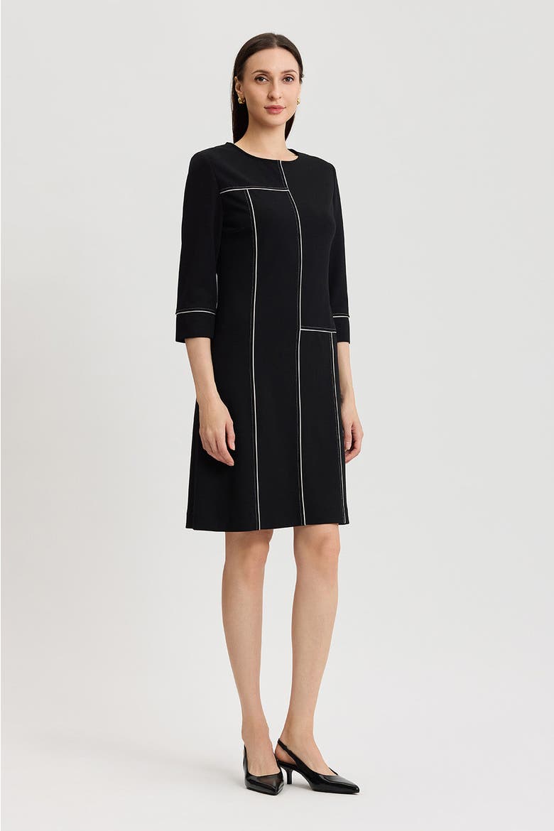Monochrome Grid Stitch Stretch Deco Crepe Dress, Alternate, color, Black/White