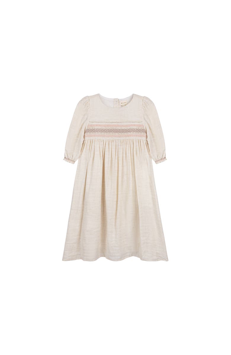 Ely's & Co. Looms Stitch Collection - 3/4 Smocked Linen Dress, Main, color, Natural