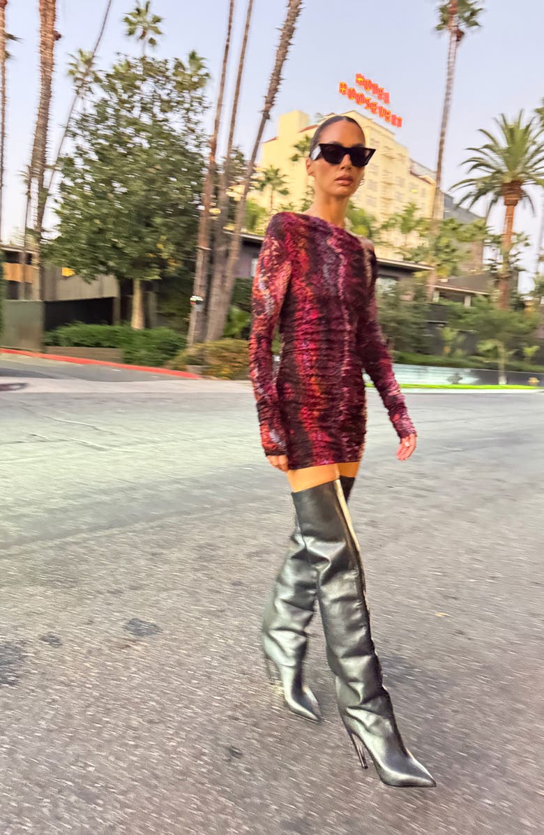 AFRM Montana Long Sleeve Lace Body-Con Minidress, Alternate, color, Ombre Snake