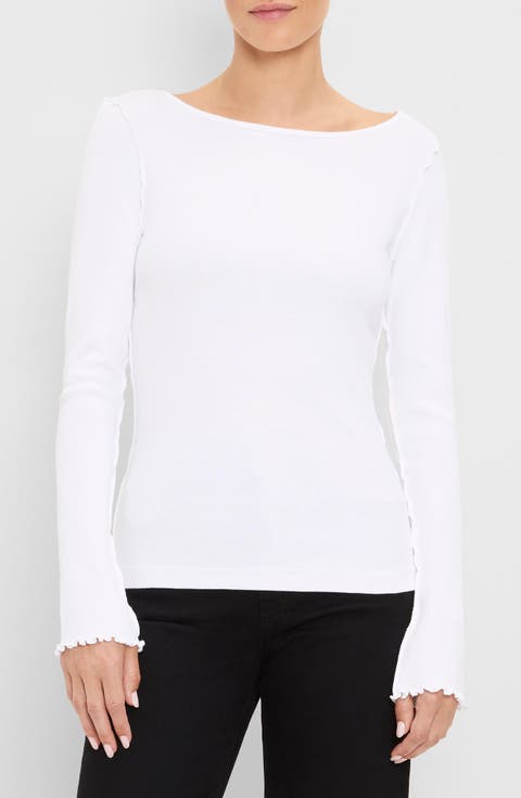 Flared Sleeve Long Sleeve Boatneck Tee