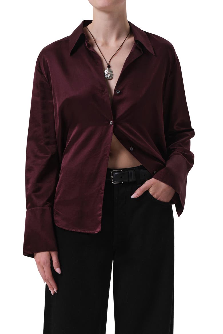 Camilia Satin Shirt, Main, color, BURGUNDY