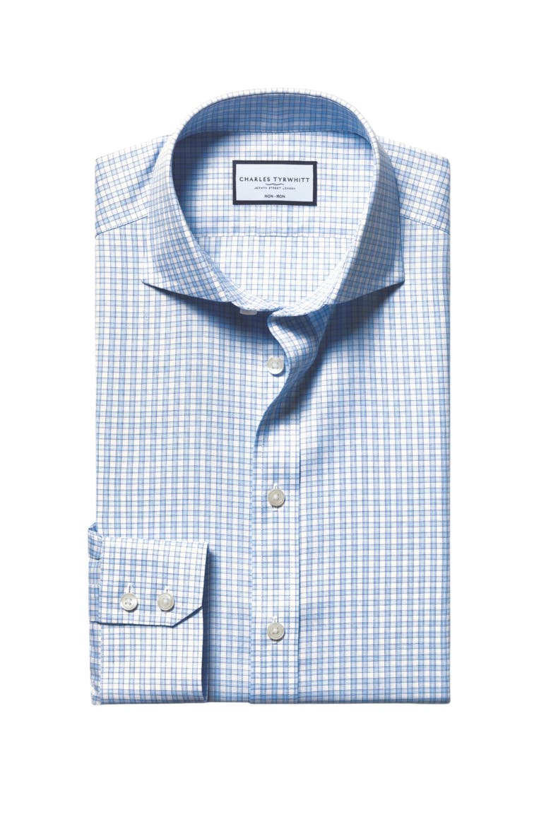 Non-Iron Twill Check Shirt, Alternate, color, Cornflower Blue