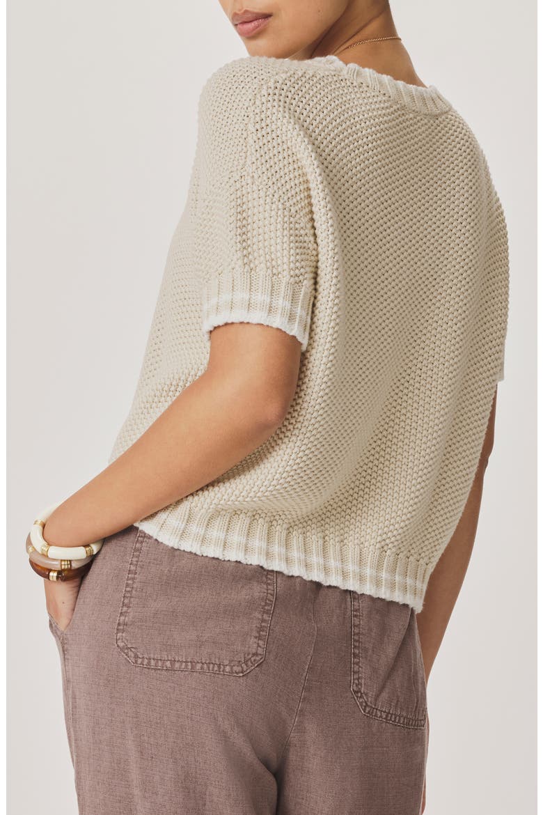 Ann Marie Short Sleeve Cotton Sweater, Alternate, color, LIGHT FAWN BEIGE/ SHELL GREY