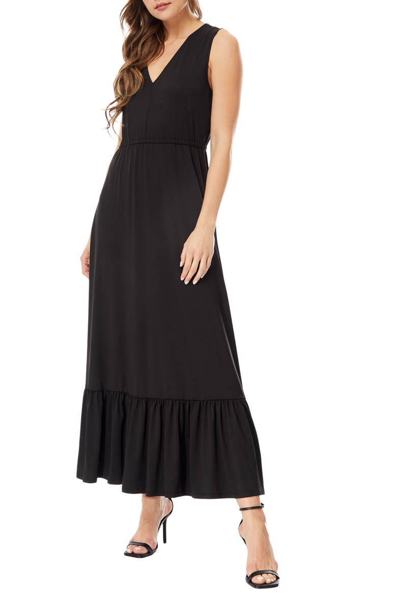 Love By Design Alba Sleeveless Tiered Maxi Dress, Main, color, BLACK